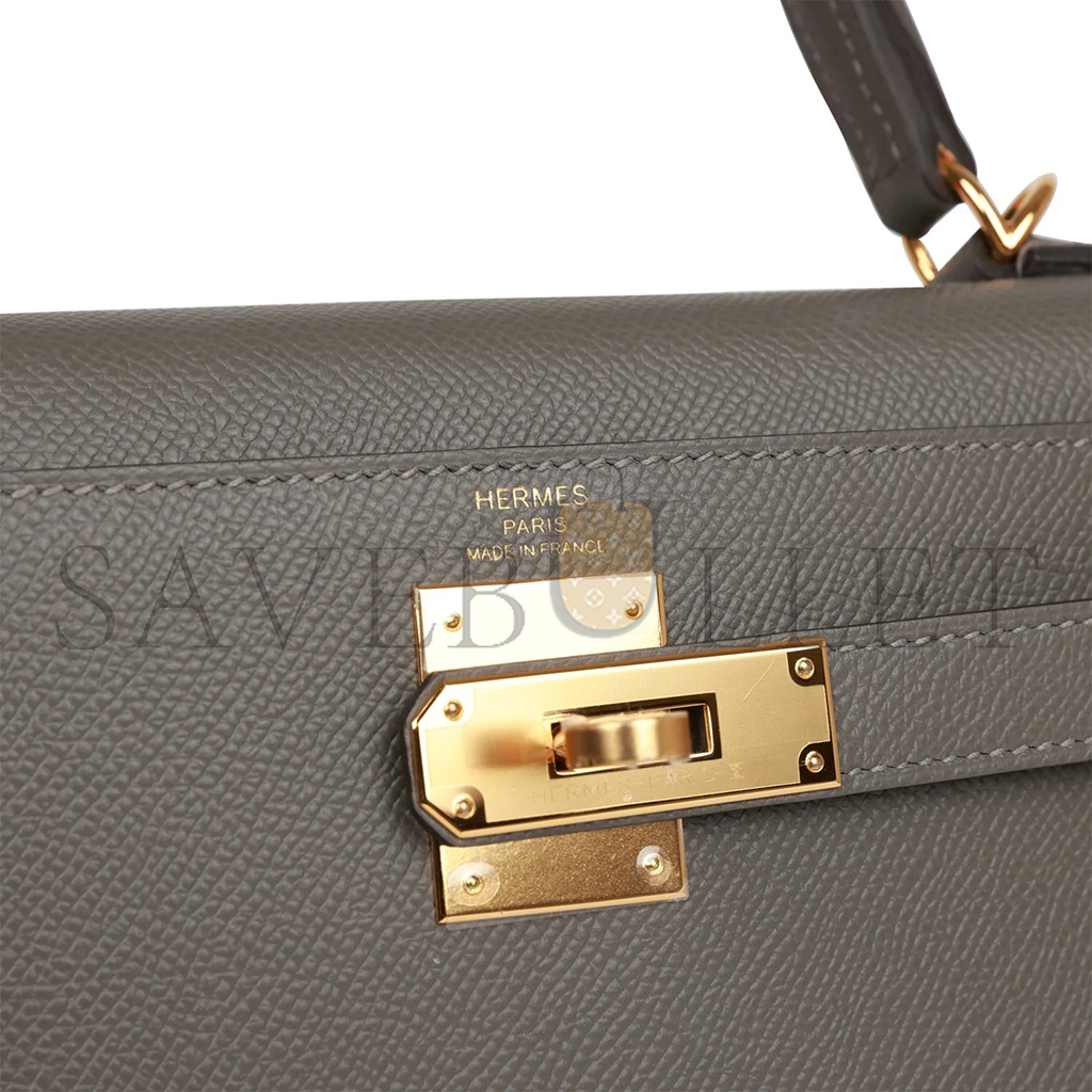 HERMÈS MASTER KELLY SELLIER 28 GRIS MEYER EPSOM GOLD HARDWARE (28*22*10cm)